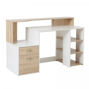 Homcom Mesa Oficina 140x55x92cm Blanco/Roble