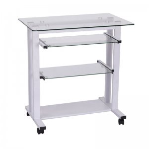 Homcom Mesa de Cristal Oficina 80x51x83cm Blanca