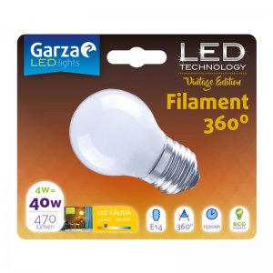 Bombilla Led Filamento opal esférica 4w e14 470 lumenes luz equivale 40w vintage