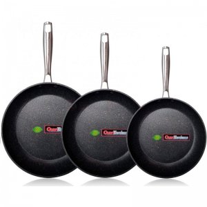 WECOOK EcoChef Lot De 3 Poêles Titane 18-20-24 Cm – Aluminium Forgé, 5 Couches Antiadhésif Sans PFOA, Induction & Tous Feux