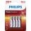 Philips AAA-Alkalibatterie LR03P4B/10, 1,5 V, 4er-Pack, cadmium-, quecksilber- und bleifrei