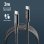 Cable NGS KNOT 65W-3 USB-C 3m NegroCarga Rápida 65W USB 2.0 Ultra Resistente