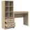 Escritorio Arnold MDF roble sonoma con estantería reversible, 6 compartimentos y 2 cajones