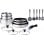 Set batería de cocina inox profesional 2 sartenes antiadherentes, 3 cacerolas, mango extraíble, utensilios nylon