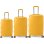 Conjunto de malas Benzi Bz5827am, 3 peças, estrutura rígida expansível em ABS, tamanhos de cabine 50cm, média 60cm e grande 70cm, 4 rodas duplas, fechadura de combinação, cor amarela.