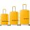 Conjunto de malas Benzi Bz5827am, 3 peças, estrutura rígida expansível em ABS, tamanhos de cabine 50cm, média 60cm e grande 70cm, 4 rodas duplas, fechadura de combinação, cor amarela.