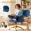 Homcom Silla De Oficina De Terciopelo Con Ruedas Altura Ajustable Azul