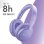 Auriculares Music Sound Boost sem fios Bluetooth 3 modos EQ Microfone Dobráveis Roxo