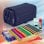 Estuche Escolar Triple ColePack Pro Officebox Azul Marino con 40 Utensilios