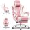 Silla gaming GTPLAYER rosa con reposapiés, soporte lumbar y respaldo reclinable