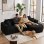 Divano angolare Boneless letto modulare velluto nero 263cm chaise longue