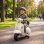 Moto eletrica Aiyaplay Mini Vespa GTS com rodas de apoio brancas