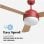 Universal Blue Vento Ventilador de Techo WiFi con Luz LED y Mando Aspas Reversibles 70W Rojo/Madera/Blanco