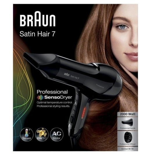 Sèche-cheveux Ionique Professionnel Braun Satin Hair 7 HD785 2000W 2 Températures 2 Vitesses Air Froid Noir