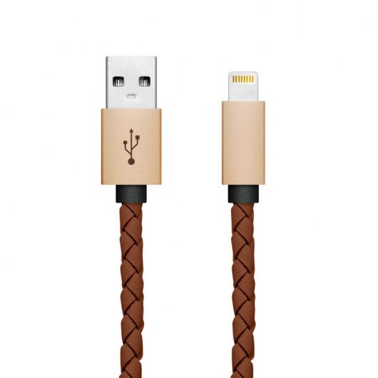 Unotec Cable USB a Lightning Cuero Trenzado Marrón 1m