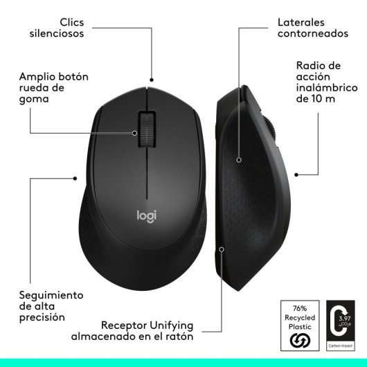 Logitech M330 Silent Plus Ratón Inalámbrico Negro 1000DPI