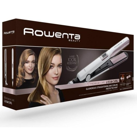 Prancha de Cabelo Queratina 2 em 1 Rowenta SF7660F0 200ºC 5 Definições Iónica LCD Rosa/Branco