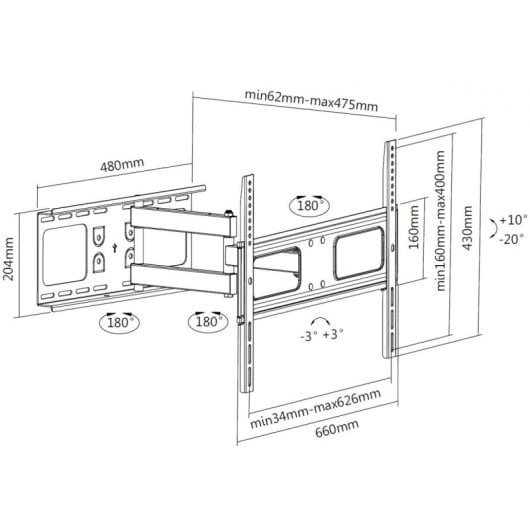 Equip Soporte de Pared para Pantalla 37"- 70" Doble Brazo VESA hasta 600x400 Max 50Kg