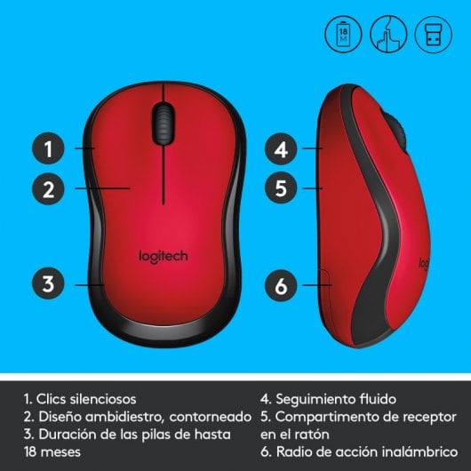 Logitech M220 Silent Ratón Wireless Rojo