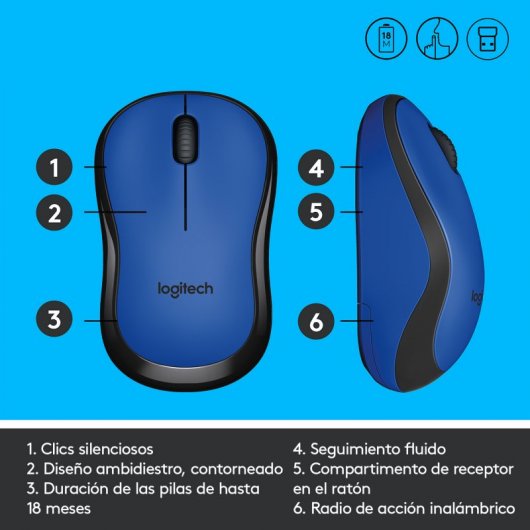 Logitech M220 Silent Ratón Wireless Azul