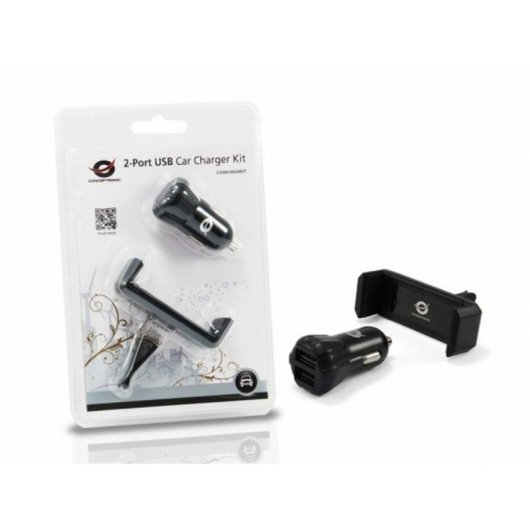 Chargeur voiture Conceptronic CUSBCAR2AKIT double USB support ventilation