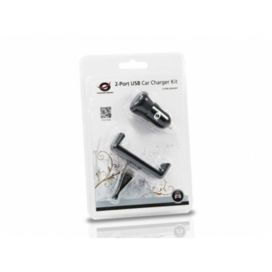 Chargeur voiture Conceptronic CUSBCAR2AKIT double USB support ventilation