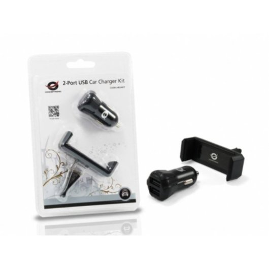 Chargeur voiture Conceptronic CUSBCAR2AKIT double USB support ventilation