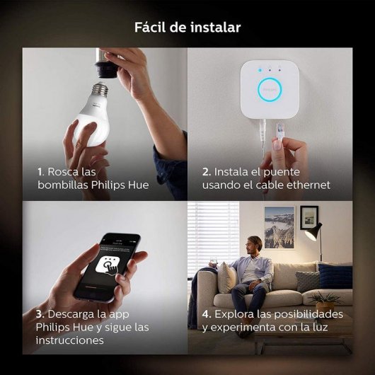 Philips Hue Kit Kit 2 Lâmpadas Inteligentes LED E27 9W + Ponte