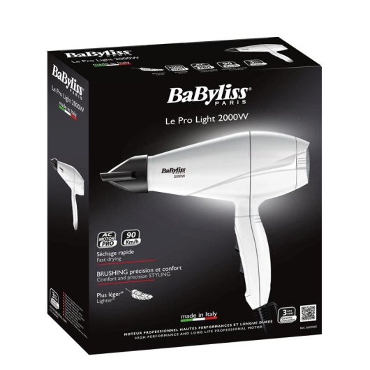 Secador de Cabelo Profissional BaByliss 6604WE Pro Light 2000W 3 Temperaturas 2 Velocidades Branco