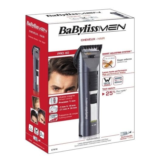 Tondeuse Homme Babyliss E791E Pro 40 Sans Fil 32 Longueurs 45min Utilisation Humide