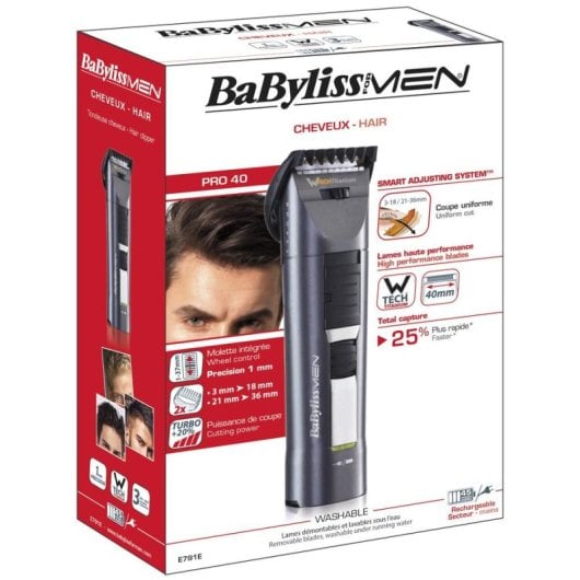 Tondeuse Homme Babyliss E791E Pro 40 Sans Fil 32 Longueurs 45min Utilisation Humide