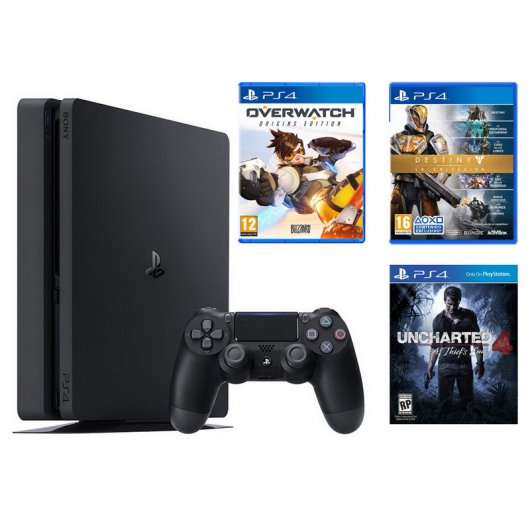 Sony PS4 Slim 500GB + Uncharted 4 + Overwatch + Destiny la Colección