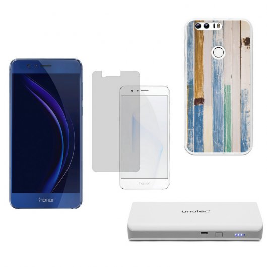 Honor 8 Azul Libre + Cristal Templado + Funda Seaside Wood + Powerbank 10400mAh