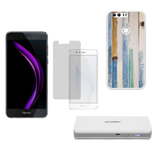 Honor 8 Negro Libre + Cristal Templado + Funda Seaside Wood + Powerbank 10400mAh