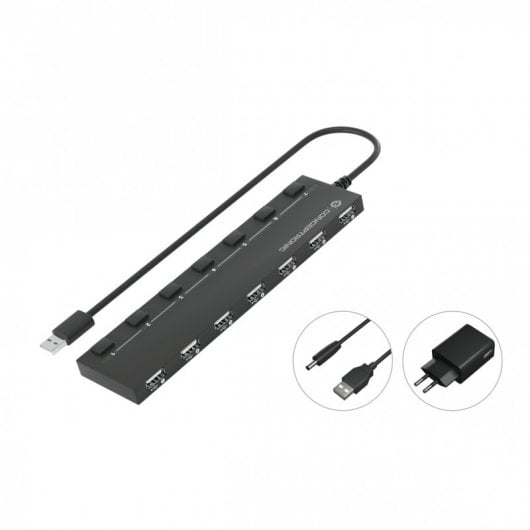 Conceptronic HUBBIES08BP HUB 7 ports USB 2.0 avec commutateurs + adaptateur secteur