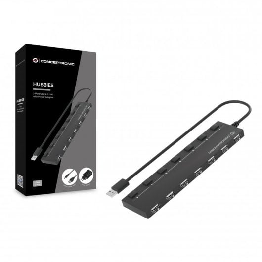 Conceptronic HUBBIES08BP HUB 7 ports USB 2.0 avec commutateurs + adaptateur secteur