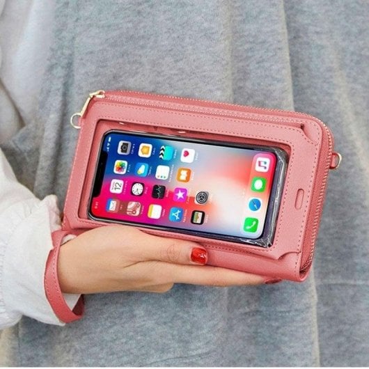 Funda para móvel Cool Bag Horizontal Universal Poliéster Rosa com janela tátil para smartphones até 6.7"