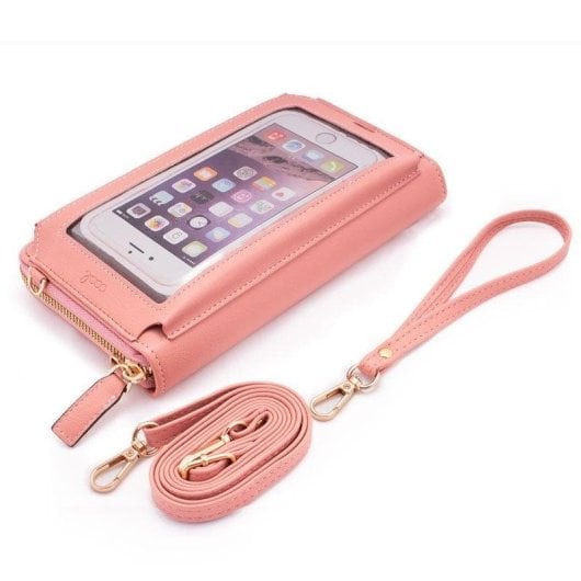 Funda para móvel Cool Bag Horizontal Universal Poliéster Rosa com janela tátil para smartphones até 6.7"
