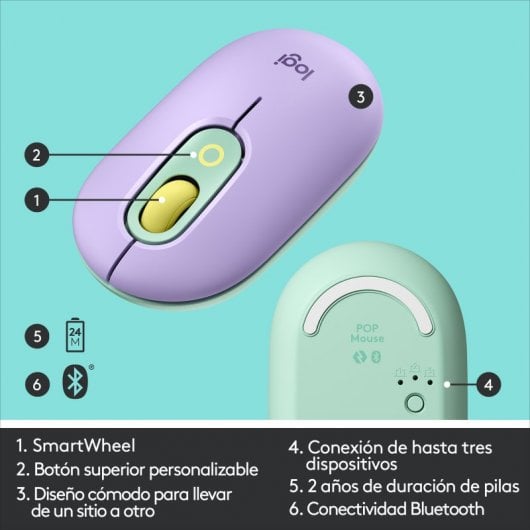 Logitech POP Mouse Wireless con Emoji personalizzabili, Tecnologia SilentTouch, Precisione e Velocità, Design Compatto, Bluetooth, USB, Multidispositivo, Compatibile OS - Daydream