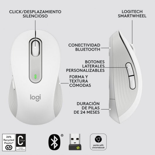 Logitech Signature M650 mouse Mano destra RF senza fili + Bluetooth Ottico 2000 DPI Bianco