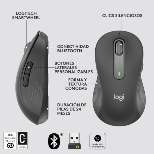 Logitech Signature M650 L Left Ratón Óptico Inalámbrico para Zurdos 2000DPI Gris