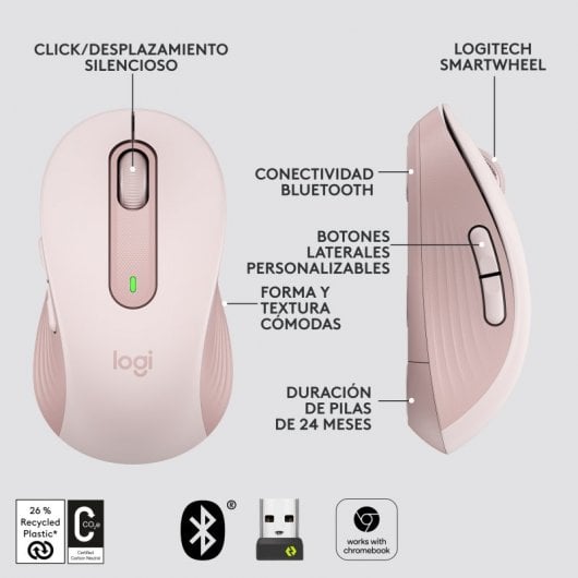 Souris optique sans fil Logitech Signature M650 L 2000DPI Rose