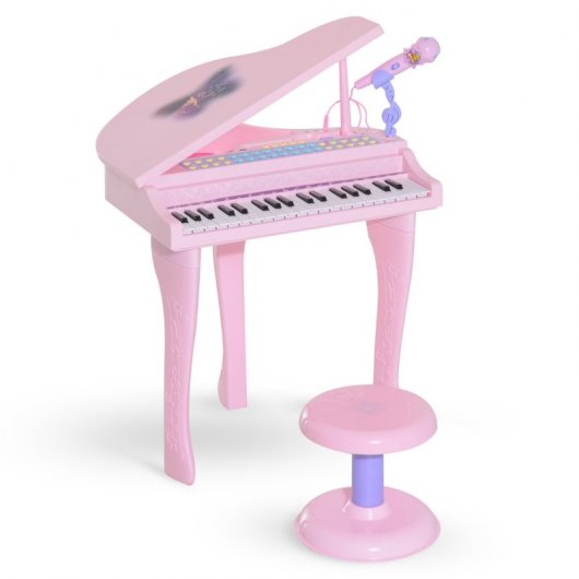 HOMCOM Piano Infantil 37 Teclas ElectróNiño Micrófono Luces USB/MP3 Karaoke