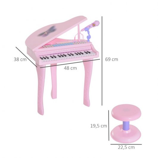 HOMCOM Piano Infantil 37 Teclas ElectróNiño Micrófono Luces USB/MP3 Karaoke