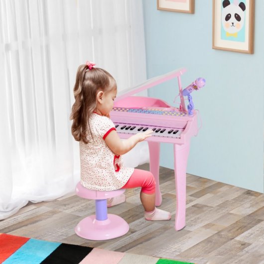 HOMCOM Piano Infantil 37 Teclas ElectróNiño Micrófono Luces USB/MP3 Karaoke