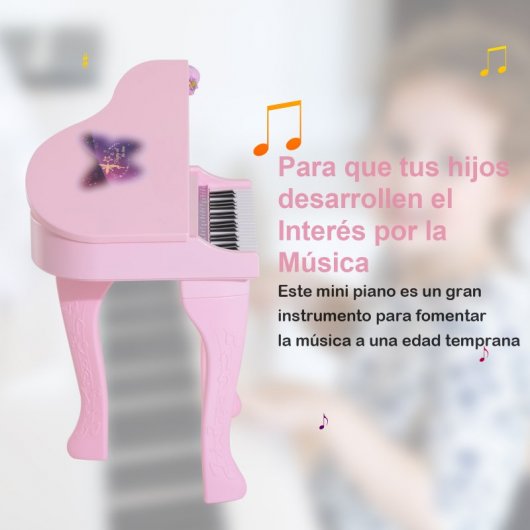 HOMCOM Piano Infantil 37 Teclas ElectróNiño Micrófono Luces USB/MP3 Karaoke