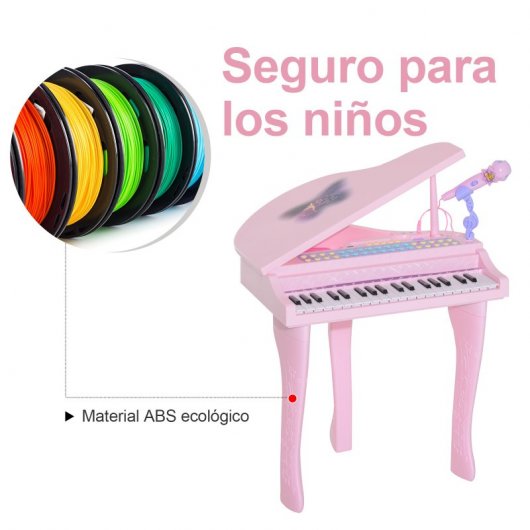 HOMCOM Piano Infantil 37 Teclas ElectróNiño Micrófono Luces USB/MP3 Karaoke