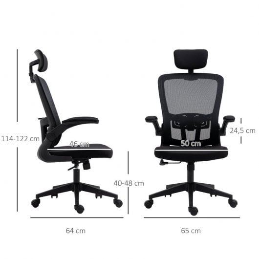 Vinsetto Silla Oficina Altura Ajustable de 114-122cm Reposabrazos Plegable Negra