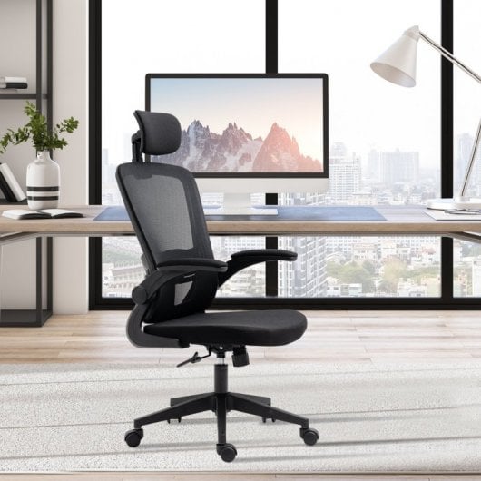 Vinsetto Silla Oficina Altura Ajustable de 114-122cm Reposabrazos Plegable Negra