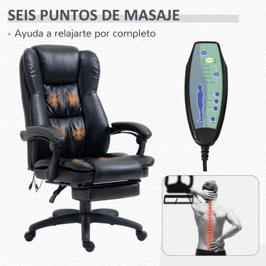 Vinsetto Cadeira de Escritório Giratória com Altura Ajustável Massagem e Controlo Remoto Preta